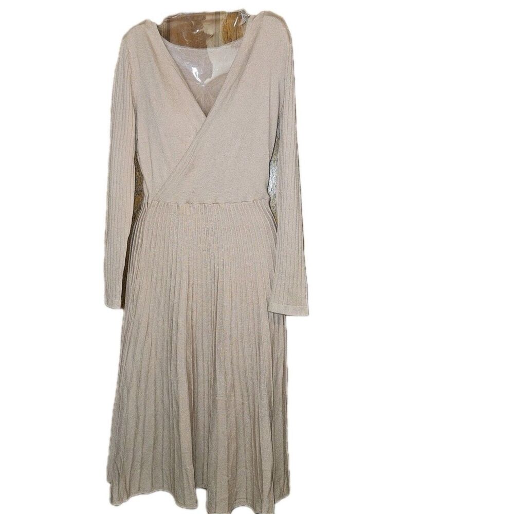 Pink Queen Women’s Taupe & Pink Soft Wrap‎ Dress V-Neck LS Swing Cocktail Party